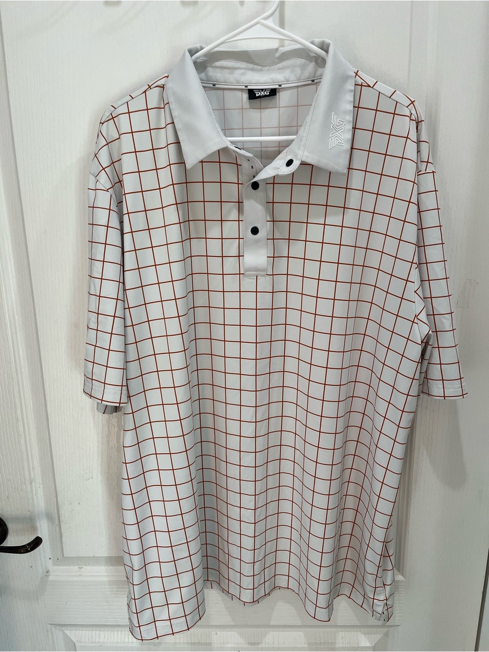 PXG Men’s White Grid-Pattern Polo Golf Shirt XXL 2X